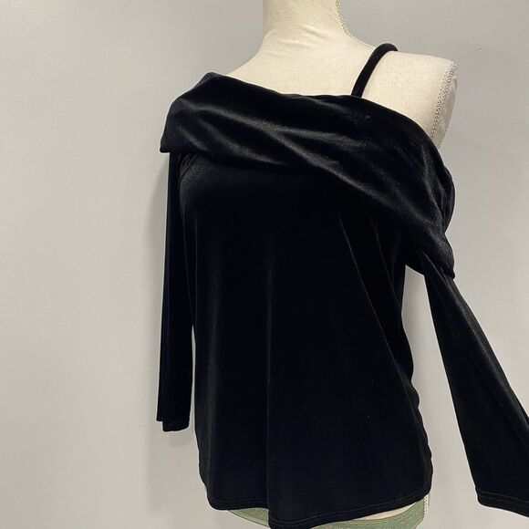 WAVERLY GREY S Black Velvet Off Shoulder Asymmetrical Blouse Whimsigoth Evening - Picture 9 of 15